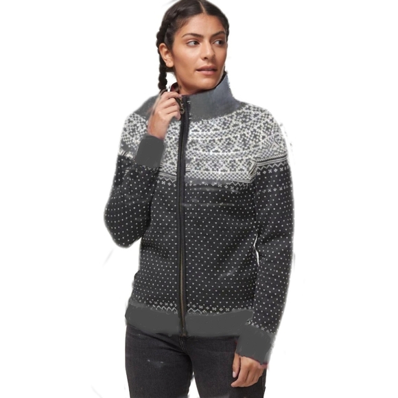 Talbots Womens Petite Wool Blend Gray Fair Isle Full Zip Cardigan Sweater Sz MP - Picture 1 of 7